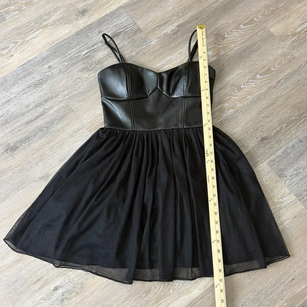 Speechless Womens Black Faux Leather Tulle Mini Dress Size 5 Bustier Fit & Flare